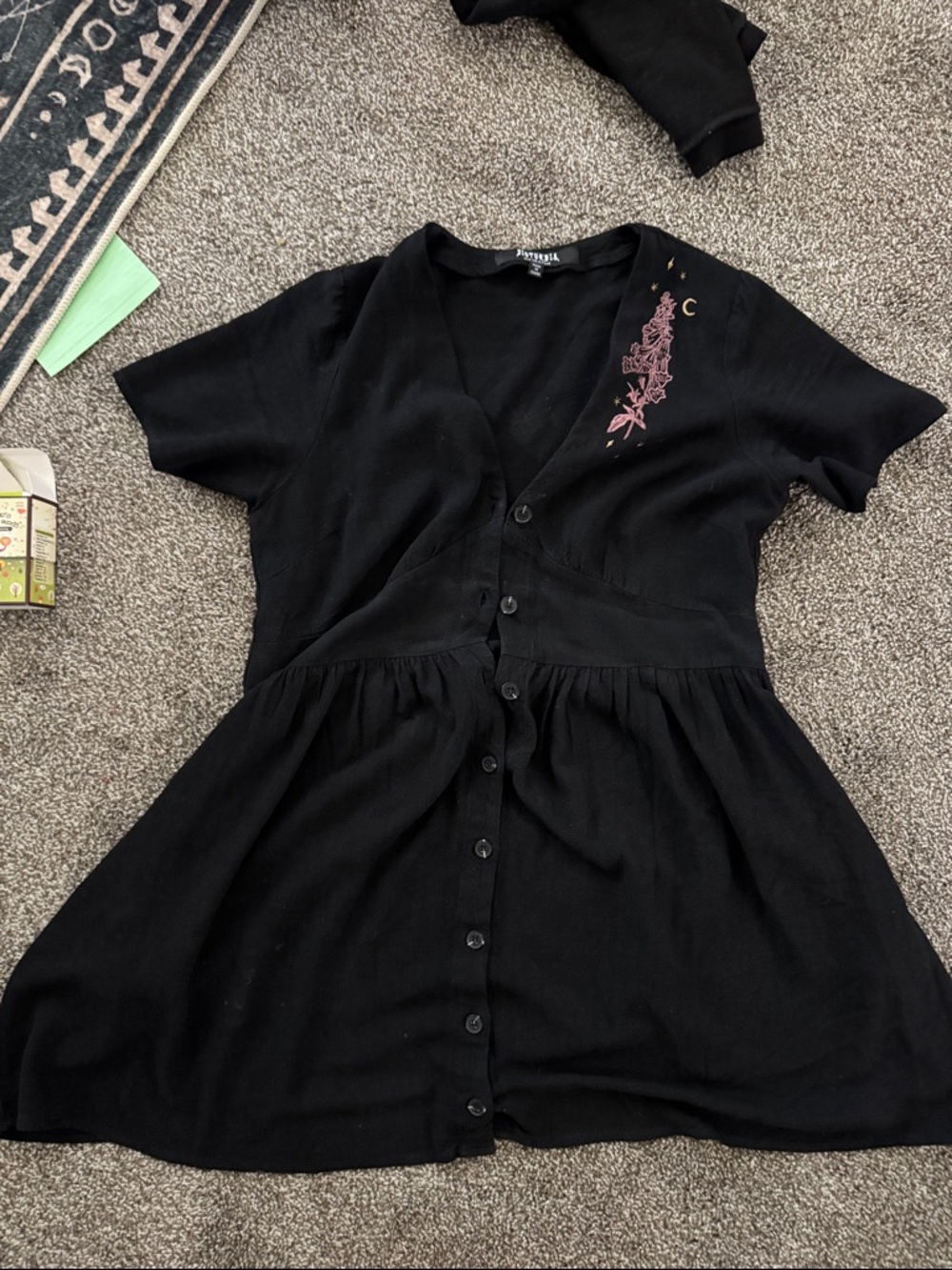 Disturbia Black Mini Dress with Pink Floral Accent